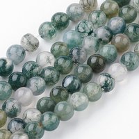 Brins de perles en agate mousse naturelle, rond, 4-4,5mm, 85-90pcs/brin