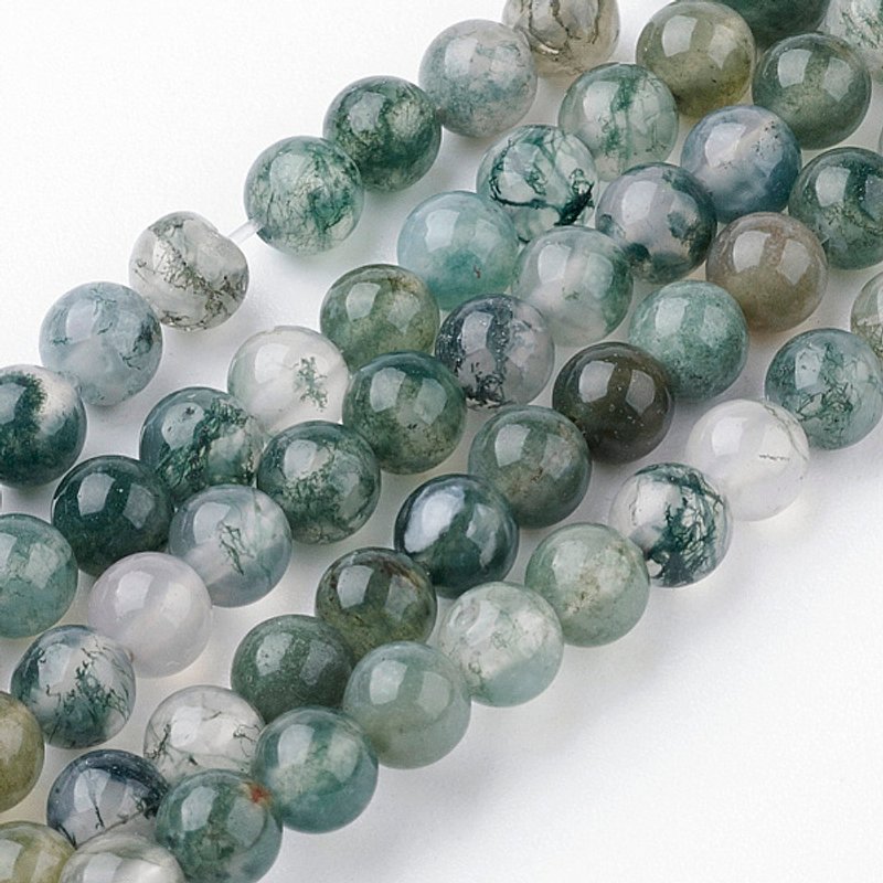 Brins de perles en agate mousse naturelle, rond, 4-4,5mm, 85-90pcs/brin — Perles à bijoux