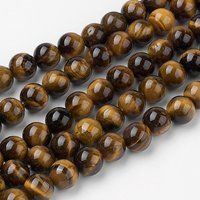 Brins de perles en œil de tigre jaune naturel, ronds, grade AB+, 8-8,5mm