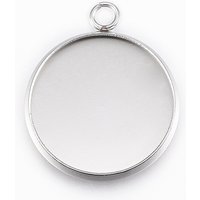 304 Stainless Steel Pendant Cabochon Settings, Flat Round — Jewelry Findings