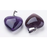Natural Amethyst Heart Pendants with Brass Findings — Charms & Pendants
