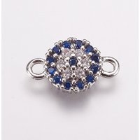 Liens en zircon cubique micro pavé en laiton, ronds plats, bleu — Accessoires pour bijoux