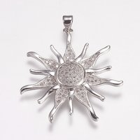 Pendentif en laiton micro pave zircon cubique, soleil, platine — Breloques et pendentifs