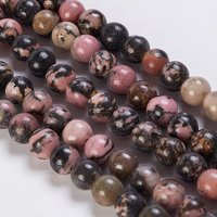 Fils de perles de rhodonite naturelle, rondes 8mm, 15 pouces, 45-48 pcs — Perles à bijoux
