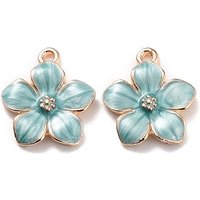 Zinc Alloy Enamel Flower Pendant in Golden and Light Sky Blue