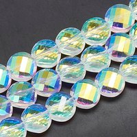 Brins de Perles en Verre Électroplaqué, Plating Arc-en-Ciel, Jaune, 8x5mm — Perles à bijoux