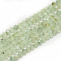 Fils de perles de préhnite naturelle, rondes facettées, 3-3.5mm — Perles à bijoux
