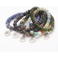 Natural Gemstone Bead Charm Bracelet with Tree Pendant