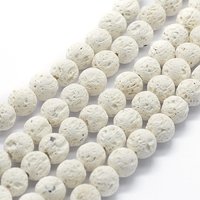 Brins de perles rondes en lave naturelle, blanches, 4-5mm, 95pcs — Perles à bijoux