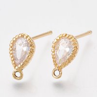 Brass Cubic Zirconia Teardrop Earring Findings with Loop — Jewelry Findings