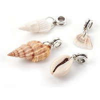 Alloy European Dangle Charms with Shell, Antique Silver, Mixed Colors — Jewelry Beads