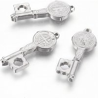 Pendentif Clé en Acier Inoxydable 201 avec Médaille de Saint Benoît — Breloques et pendentifs