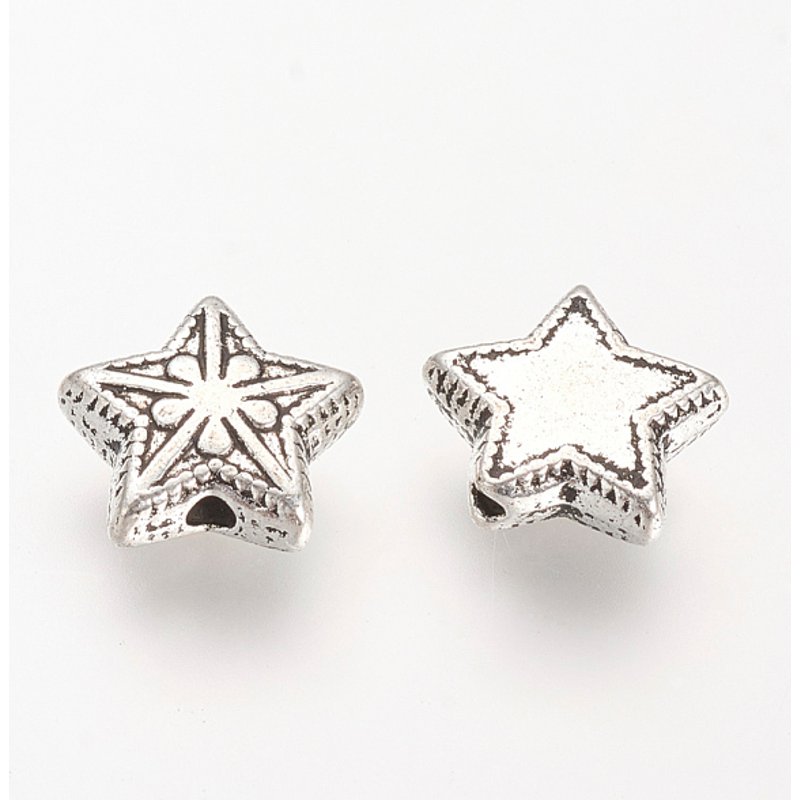 Perles en Alliage de Style Tibétain, Étoile, Argent Vieilli, Sans Cadmium ni Plomb — Perles à bijoux