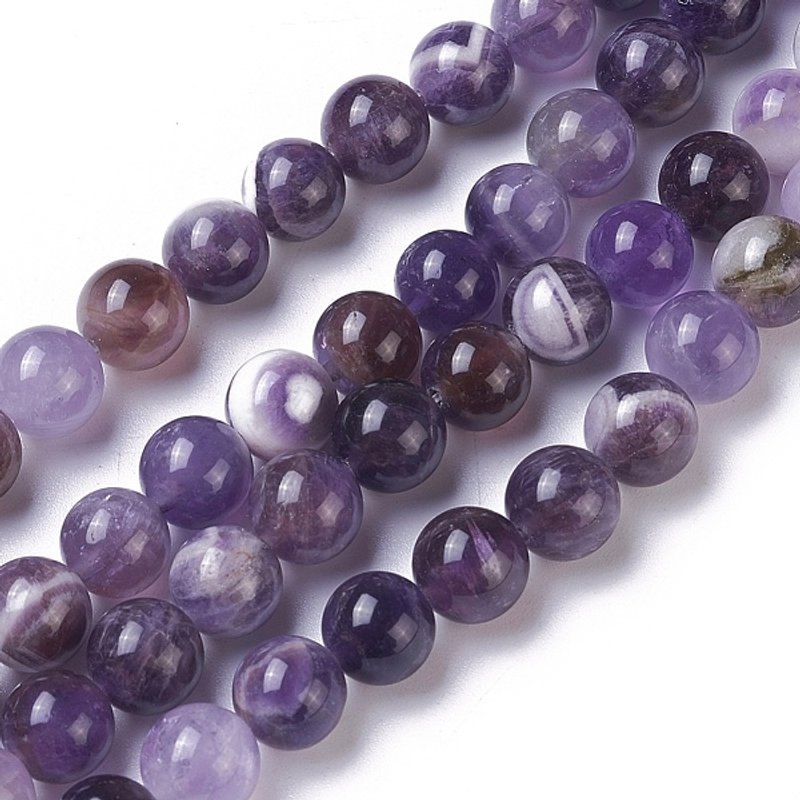 Fils de perles d'améthyste chevron naturel, rond, 10mm, 15,35 pouces — Perles à bijoux