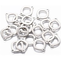 201 Stainless Steel Rhombus Link Connectors, Tarnish Resistant — Jewelry Findings