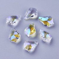 Pendentifs en verre facetté, feuille, clair AB, 16x11x6mm — Breloques et pendentifs