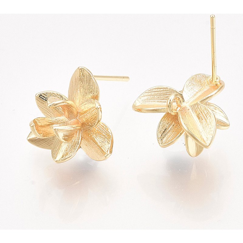 Brass Stud Earring Findings with Loop, 18K Gold Plated, Nickel Free — Jewelry Findings
