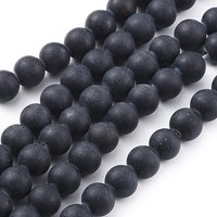 Fils de perles d'obsidienne noire naturelle, givrées, rondes de 8 mm — Perles à bijoux