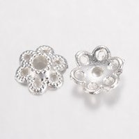 Alloy Fancy Bead Caps, Hollow 6-Petal Flower, Silver Plated — Jewelry Beads