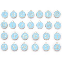 Alphabet Enamel Charms A-Z Double Sided Disc Charms, Light Sky Blue — Charms & Pendants