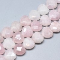 Brins de perles de quartz rose naturel, facettées en cœur, 14.5-15mm — Perles à bijoux