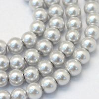 Brins de perles rondes en verre perlées peintes Baking, gris clair