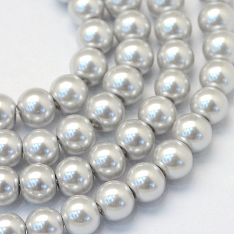 Baking Painted Pearlized Glass Round Bead Strands, Light Grey — Jewelry Beads