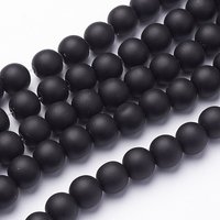 Brins de perles en pierre noire synthétique, rondes, givrés, 8mm, 16 pouces