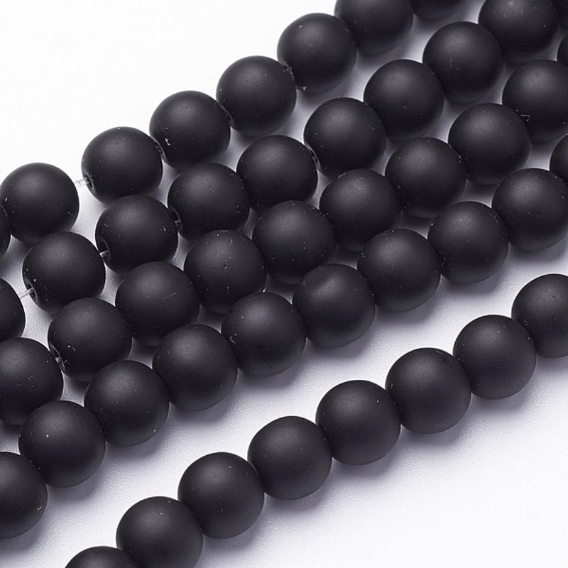 Synthetic Black Stone Beads Strands, Round, Frosted, 8mm, 16 inch — Jewelry Beads