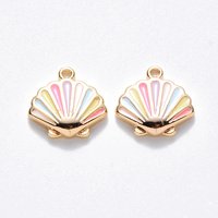Charms en Émail en Laiton, Sans Nickel, Forme de Coquillage, Plaqué Or 18K — Breloques et pendentifs