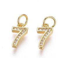 Brass Micro Pave Clear Cubic Zirconia Charm, Number 7, 18K Gold Plated
