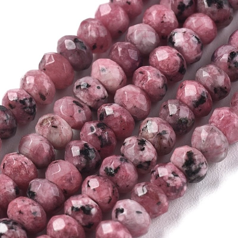 Brins de perles rondelles en jade naturel teinté de Malaisie, facettées, rouge violet pâle — Perles à bijoux