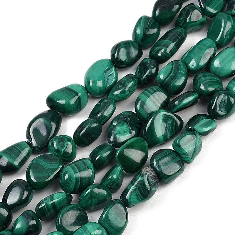 Brins de Perles de Malachite Naturelle, Nuggets, Pierre Polie, 8-12mm — Perles à bijoux