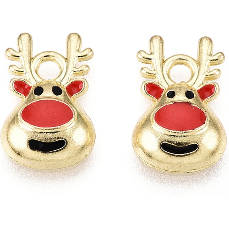 Charm en alliage émaillé plaqué or, élan de Noël, 14x9x3mm — Breloques et pendentifs