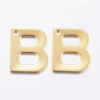 304 Stainless Steel Letter B Charm, 18K Gold Plated