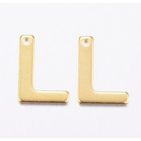 304 Stainless Steel Letter L Charm, 18K Gold Plated