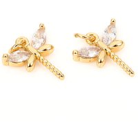Charms en laiton avec zircon cubique micro pave, libellule, avec anneaux — Breloques et pendentifs