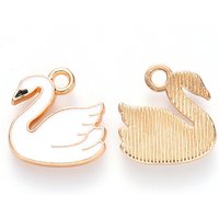 Alloy Enamel Swan Charm in Light Gold and White