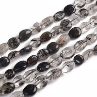 Brins de perles en quartz tourmaliné naturel et quartz rutilé noir