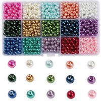 Perles en Verre Nacré, Rondes, Couleurs Mélangées, 1050pcs dans la Boîte
