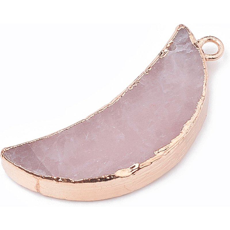 Pendants Lune en Quartz Rose Naturel Électroplaqué avec Trou Metal — Breloques et pendentifs