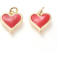 18K Gold Plated Brass Heart Charm with Enamel and Jump Ring