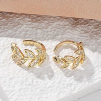 Boucles d'oreilles en laiton Micro Pave Zirconia Cubique Transparent - Branches Feuillues