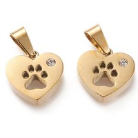 Ion Plating 304 Stainless Steel Heart Charm with Dog Footprint