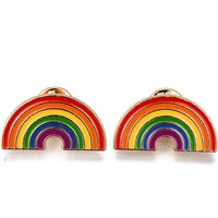 Alloy Enamel Brooch with Butterfly Clutches, Light Gold, Rainbow — Brooches