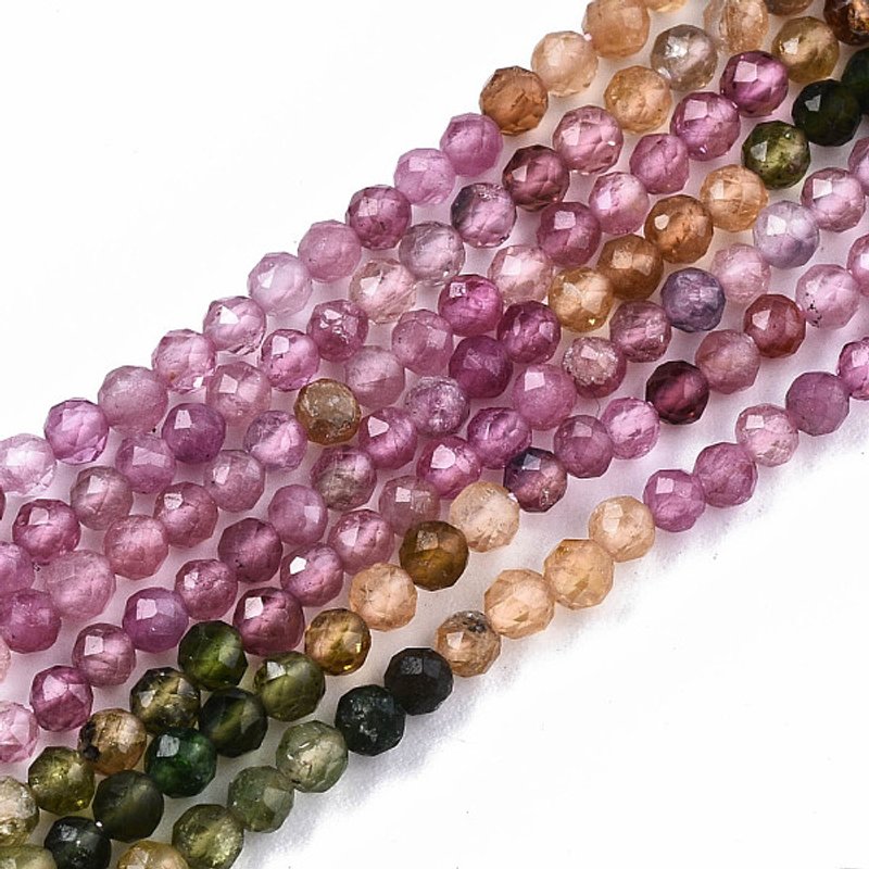 Brins de tourmaline naturelle en dégradé, facettés, ronds, 2,5 mm — Perles à bijoux