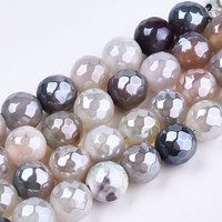 Brins de perles en agate craquelée naturelle électroplaquée - Blanc antique — Perles à bijoux