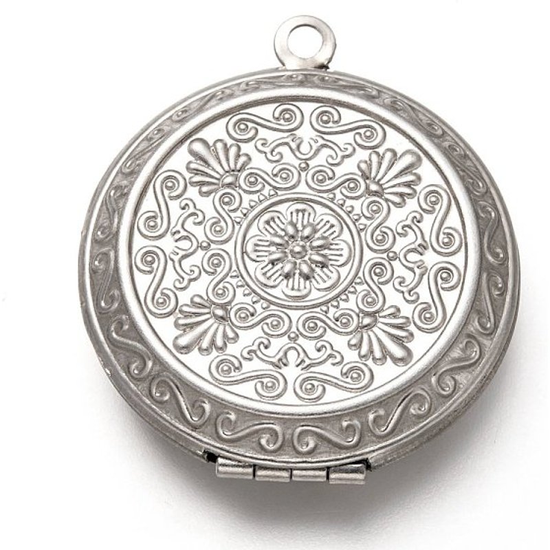 Pendentif médaillon en acier inoxydable 316 résistant à l'oxydation avec fleur — Breloques et pendentifs