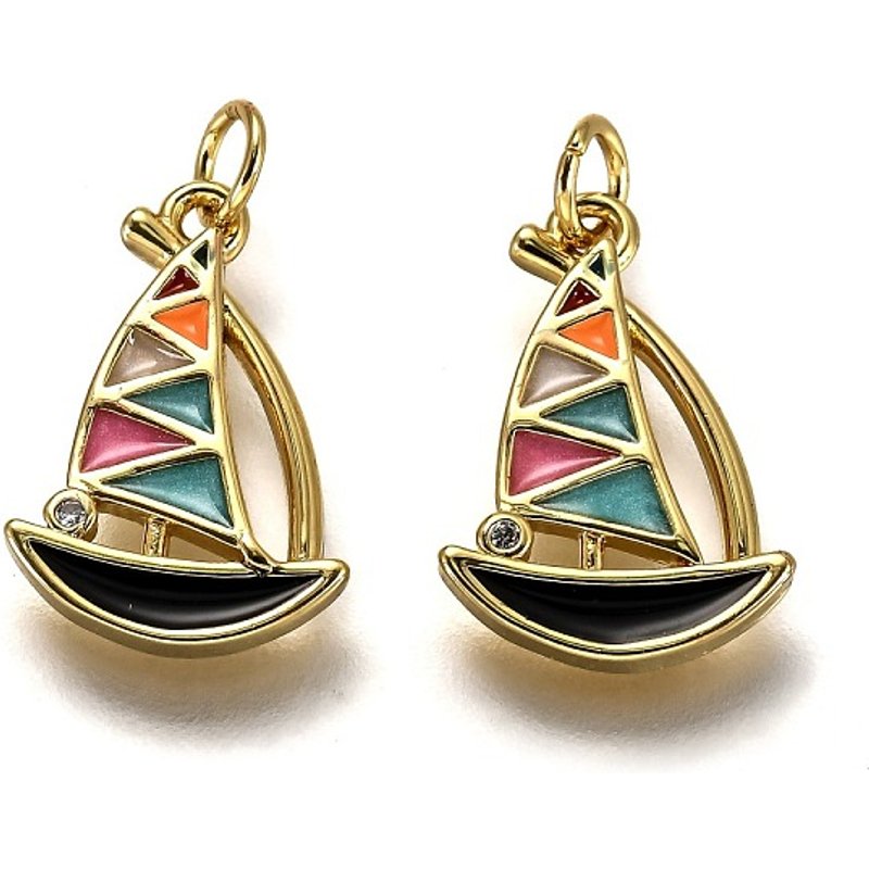 Brass Enamel Sailboat Charm with 18K Gold Plating and Jump Ring — Charms & Pendants