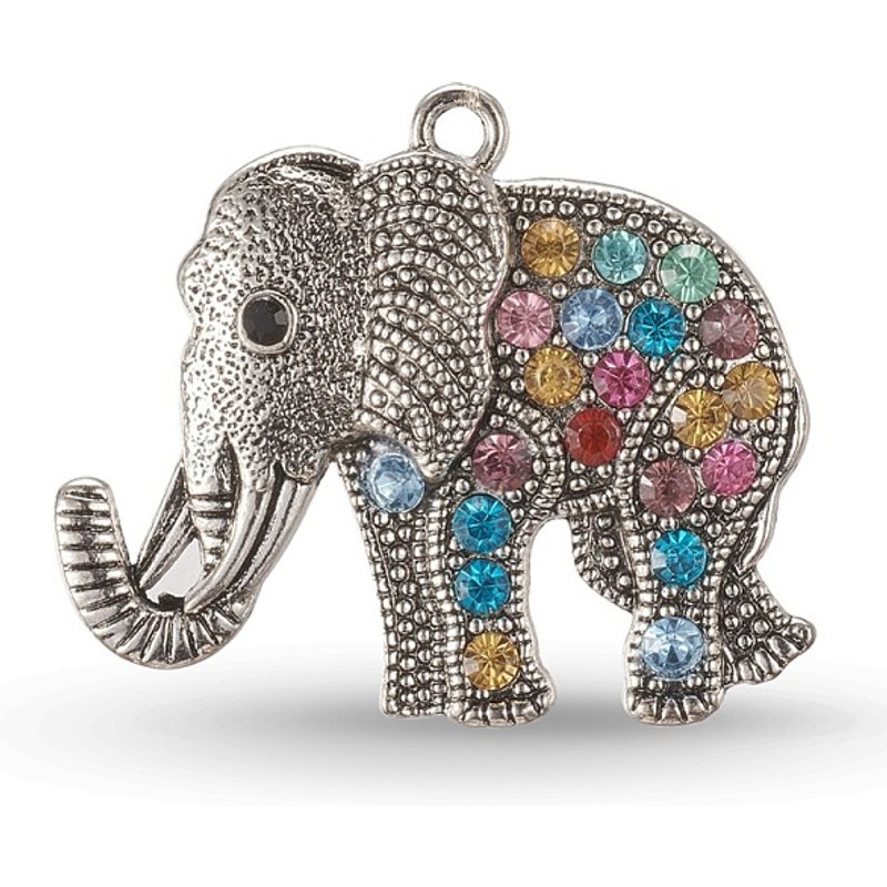 Pendentif éléphant en argent antique de style tibétain avec strass — Breloques et pendentifs